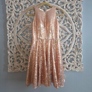 Rose Gold/ Pink sequin party skater dress with key hole back size small
